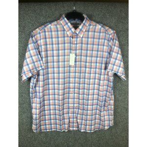 Daniel Cremieux Men's 2XL Blue Orange Check Short Sleeve Button Shirt Casual A55